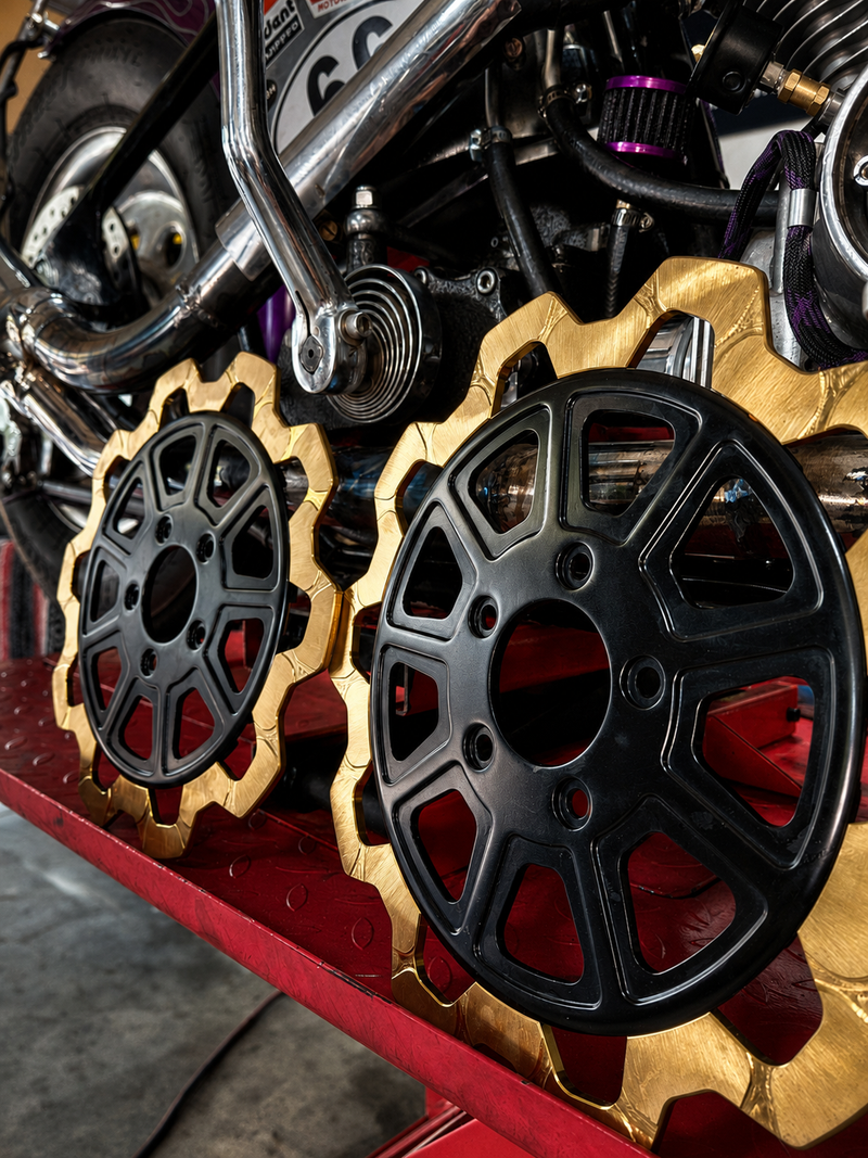 Lyndall Brakes - Black/Gold 11.5 Center Hub Bow Tie 9-Spoke Rotor - Front & Rear